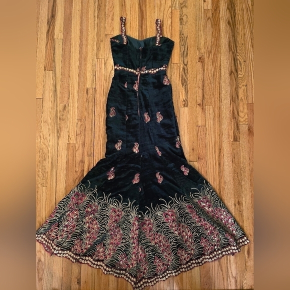 Hand Sewn Emerald Green Velvet Sequin Mermaid Gown XS - Picture 7 of 10